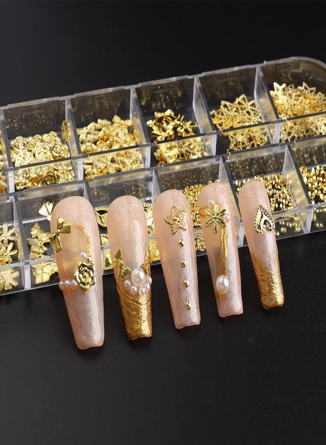 Fcozpjk 3D Nail Charms - Metal Rivets, Ribbons, Rose Flowers, Rhinestones, Gold & Silver Beads - Image 4